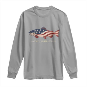 America 250th Anniversary Patriotic Fish Graphic Long Sleeve Shirt American Flag Salmon Trout Fishing 1776 to 2026 Semiquincentennial TS02 Sport Gray Print Your Wear