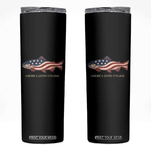 America 250th Anniversary Patriotic Fish Graphic Skinny Tumbler American Flag Salmon Trout Fishing 1776 to 2026 Semiquincentennial TS02 Black Print Your Wear