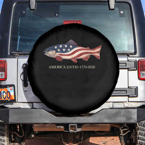 America 250th Anniversary Patriotic Fish Graphic Spare Tire Cover American Flag Salmon Trout Fishing 1776 to 2026 Semiquincentennial TS02 No hole Black Print Your Wear