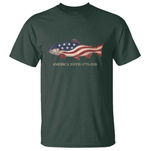 America 250th Anniversary Patriotic Fish Graphic T Shirt American Flag Salmon Trout Fishing 1776 to 2026 Semiquincentennial TS02 Dark Forest Green Print Your Wear