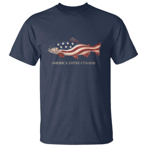 America 250th Anniversary Patriotic Fish Graphic T Shirt American Flag Salmon Trout Fishing 1776 to 2026 Semiquincentennial TS02 Navy Print Your Wear