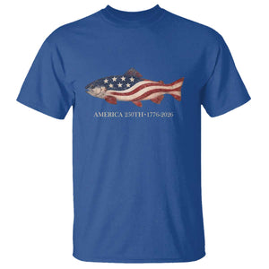 America 250th Anniversary Patriotic Fish Graphic T Shirt American Flag Salmon Trout Fishing 1776 to 2026 Semiquincentennial TS02 Royal Blue Print Your Wear