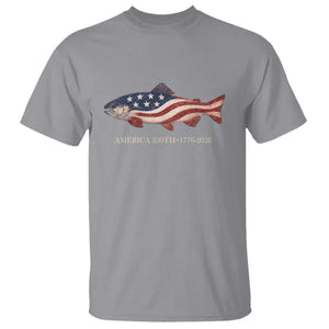America 250th Anniversary Patriotic Fish Graphic T Shirt American Flag Salmon Trout Fishing 1776 to 2026 Semiquincentennial TS02 Sport Gray Print Your Wear