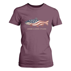 America 250th Anniversary Patriotic Fish Graphic T Shirt For Women American Flag Salmon Trout Fishing 1776 to 2026 Semiquincentennial