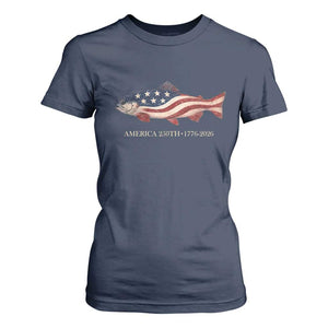 America 250th Anniversary Patriotic Fish Graphic T Shirt For Women American Flag Salmon Trout Fishing 1776 to 2026 Semiquincentennial