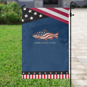 America 250th Anniversary Fish Graphic Patriotic Garden Flag American Flag Salmon Trout Fishing 1776 to 2026 Semiquincentennial