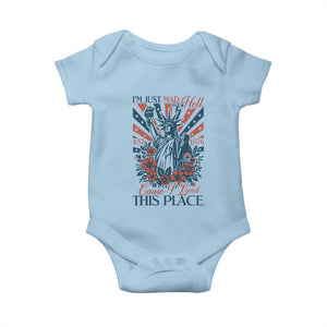 I'm Just Mad As Hell Cause I Love This Place Baby Onesie Vintage Statue of Liberty Patriotic Retro Flora TS02 Light Blue Print Your Wear