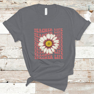 Teacher Life T Shirt Back To School Inspiration Groovy Daisy TS02 Charcoal Printyourwear