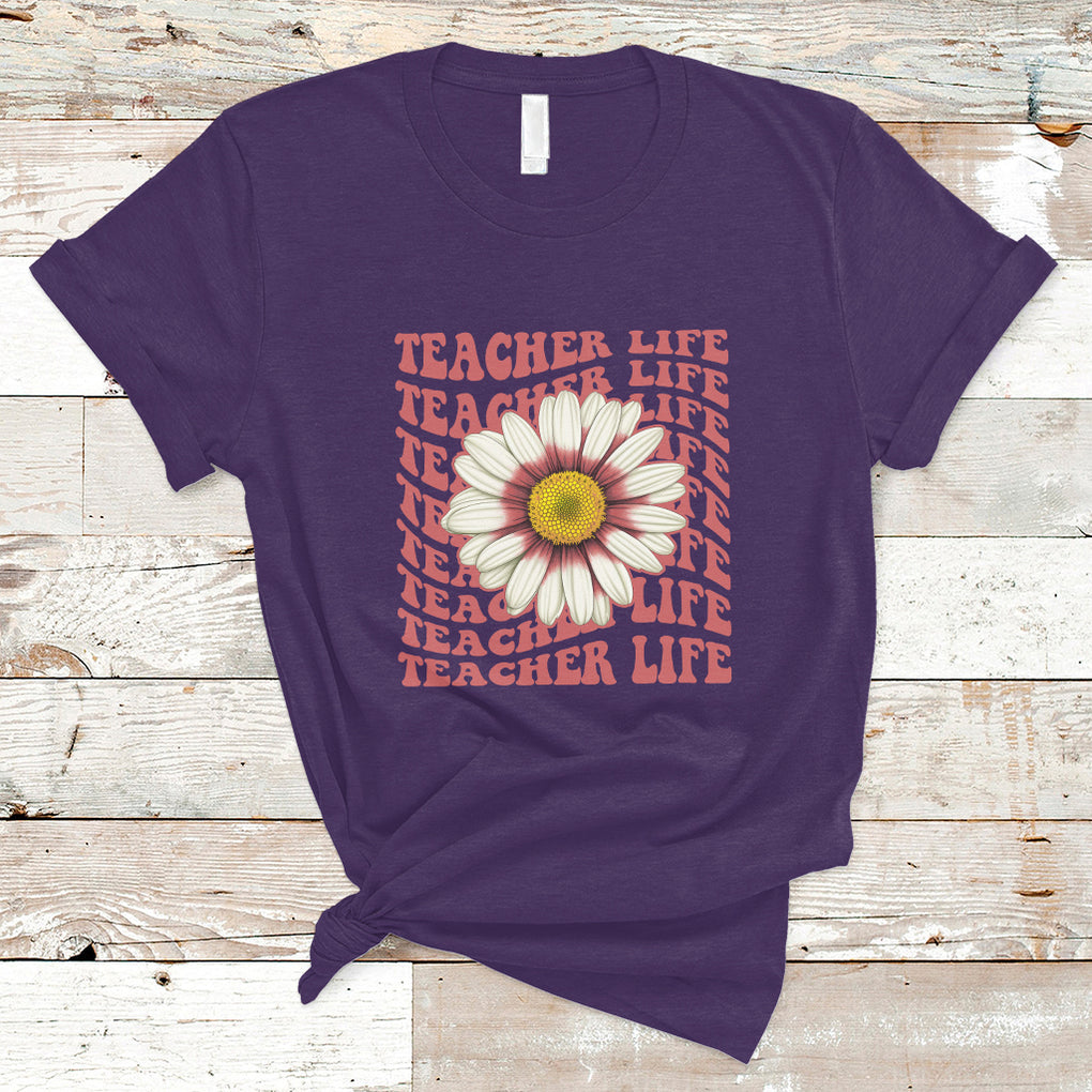 Teacher Life T Shirt Back To School Inspiration Groovy Daisy TS02 Purple Printyourwear