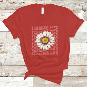 Teacher Life T Shirt Back To School Inspiration Groovy Daisy TS02 Red Printyourwear