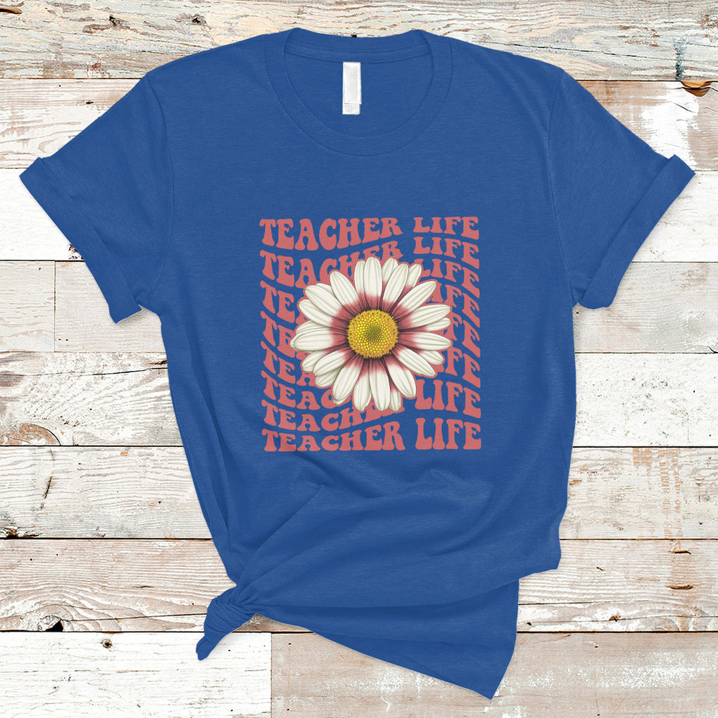 Teacher Life T Shirt Back To School Inspiration Groovy Daisy TS02 Royal Blue Printyourwear