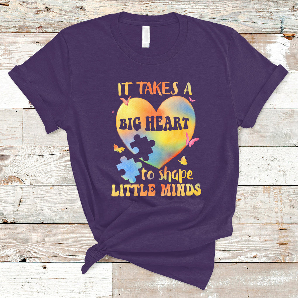 Teacher Life T Shirt It Takes A Big Heart To Shape Little Minds TS02 Purple Printyourwear
