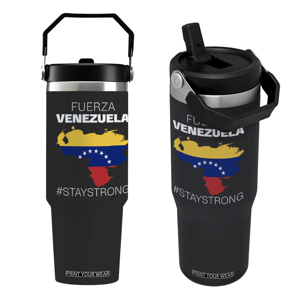 Fuerza Venezuela Strong Solidarity Flip Straw Tumbler Hope Support Venezuelan Patriotic Flag Map TS02 One Size: 30 oz Black Print Your Wear