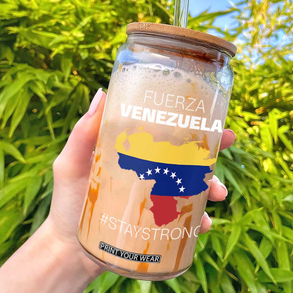 Fuerza Venezuela Strong Solidarity Glass Can Hope Support Venezuelan Patriotic Flag Map TS02 Black Print Your Wear