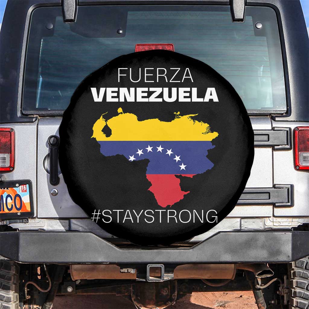 Fuerza Venezuela Strong Solidarity Spare Tire Cover Hope Support Venezuelan Patriotic Flag Map TS02 No hole Black Print Your Wear