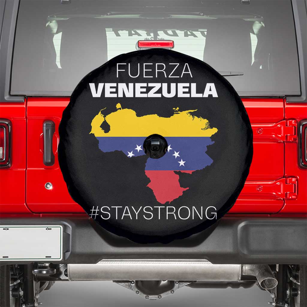 Fuerza Venezuela Strong Solidarity Spare Tire Cover Hope Support Venezuelan Patriotic Flag Map TS02 Black Print Your Wear