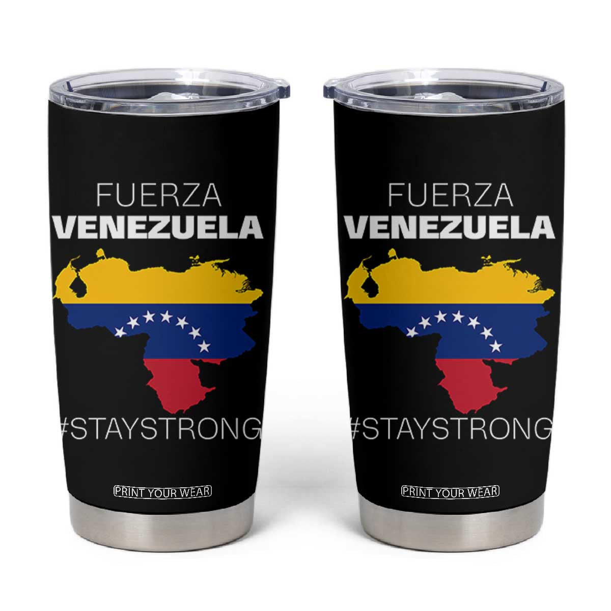 Fuerza Venezuela Strong Solidarity Tumbler Cup Hope Support Venezuelan Patriotic Flag Map TS02 Black Print Your Wear