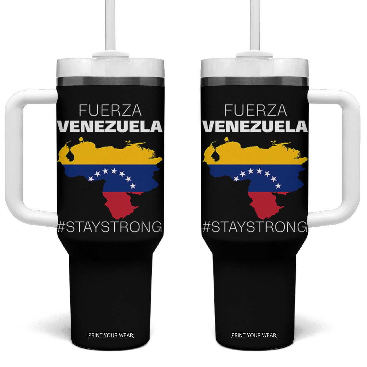 Fuerza Venezuela Strong Solidarity Tumbler With Handle Hope Support Venezuelan Patriotic Flag Map TS02 One Size: 40 oz Black Print Your Wear