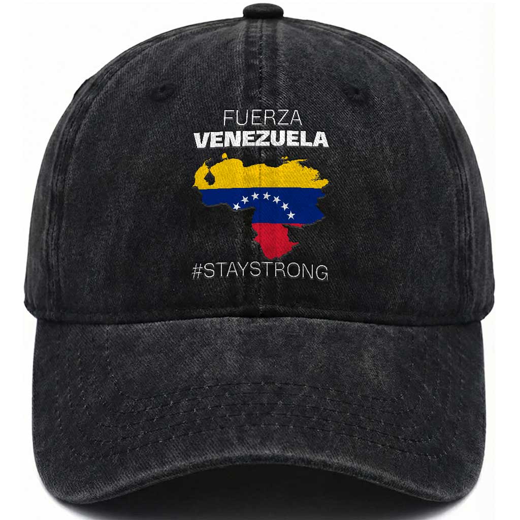 Fuerza Venezuela Strong Solidarity Washed Cotton Baseball Cap Hope Support Venezuelan Patriotic Flag Map TS02 Print Your Wear
