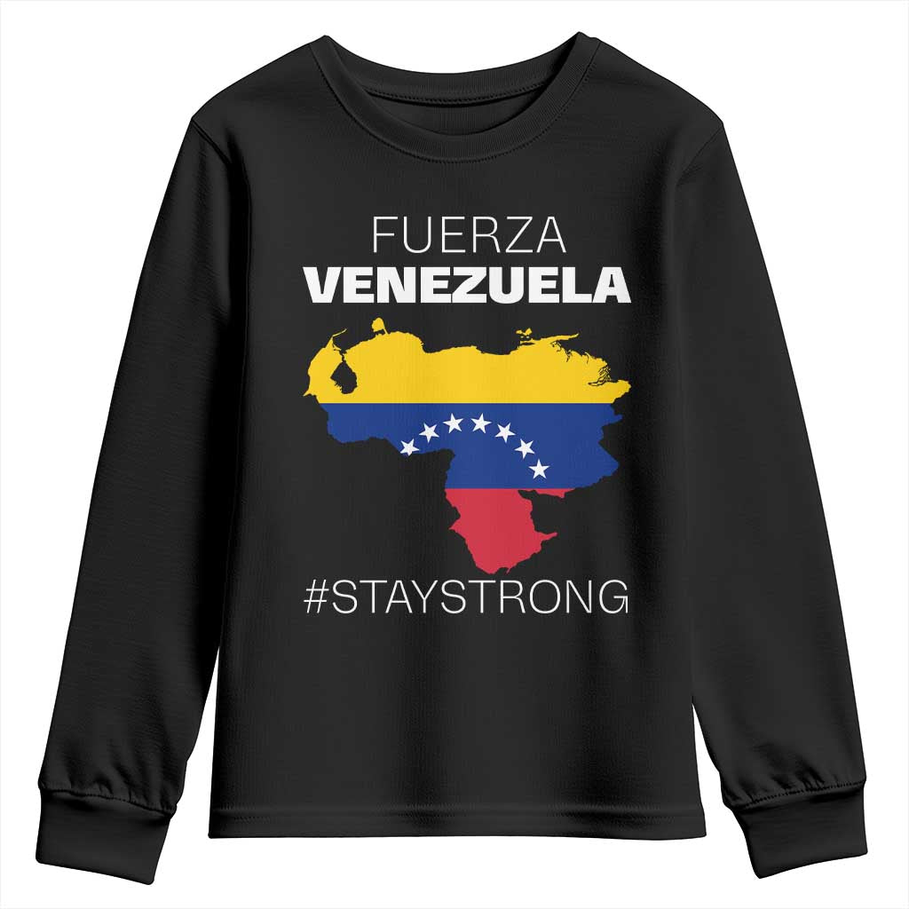 Fuerza Venezuela Strong Solidarity Youth Sweatshirt Hope Support Venezuelan Patriotic Flag Map