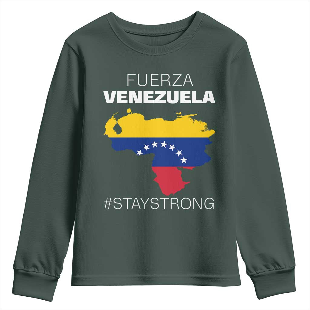 Fuerza Venezuela Strong Solidarity Youth Sweatshirt Hope Support Venezuelan Patriotic Flag Map