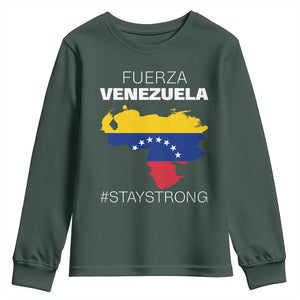 Fuerza Venezuela Strong Solidarity Youth Sweatshirt Hope Support Venezuelan Patriotic Flag Map