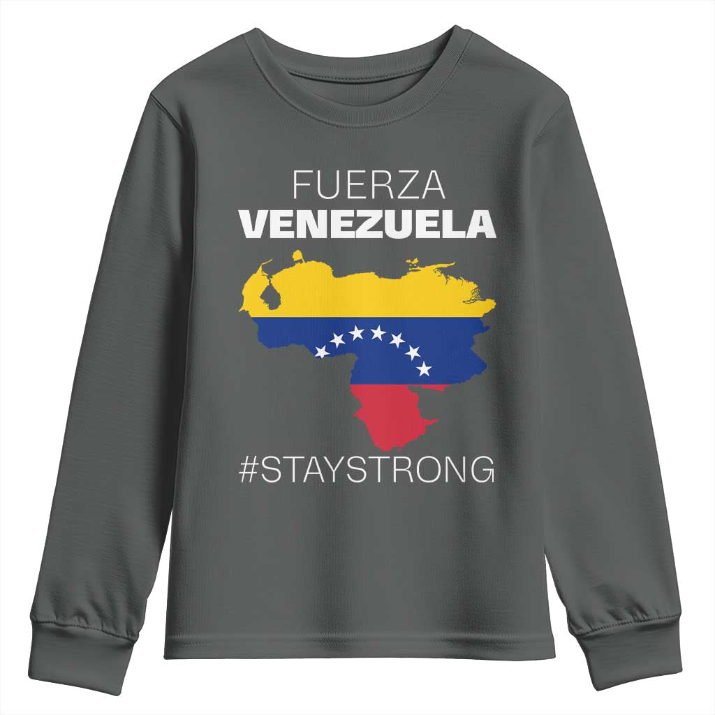 Fuerza Venezuela Strong Solidarity Youth Sweatshirt Hope Support Venezuelan Patriotic Flag Map