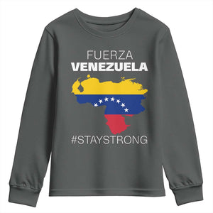 Fuerza Venezuela Strong Solidarity Youth Sweatshirt Hope Support Venezuelan Patriotic Flag Map