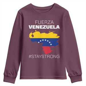 Fuerza Venezuela Strong Solidarity Youth Sweatshirt Hope Support Venezuelan Patriotic Flag Map