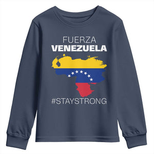 Fuerza Venezuela Strong Solidarity Youth Sweatshirt Hope Support Venezuelan Patriotic Flag Map