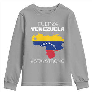 Fuerza Venezuela Strong Solidarity Youth Sweatshirt Hope Support Venezuelan Patriotic Flag Map