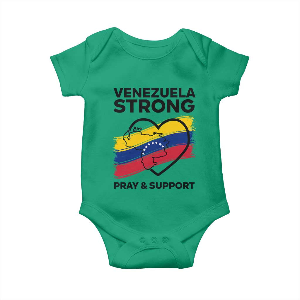 Venezuela Strong Pray and Support Baby Onesie Solidarity Patriotic Venezuelan Flag Map Heart