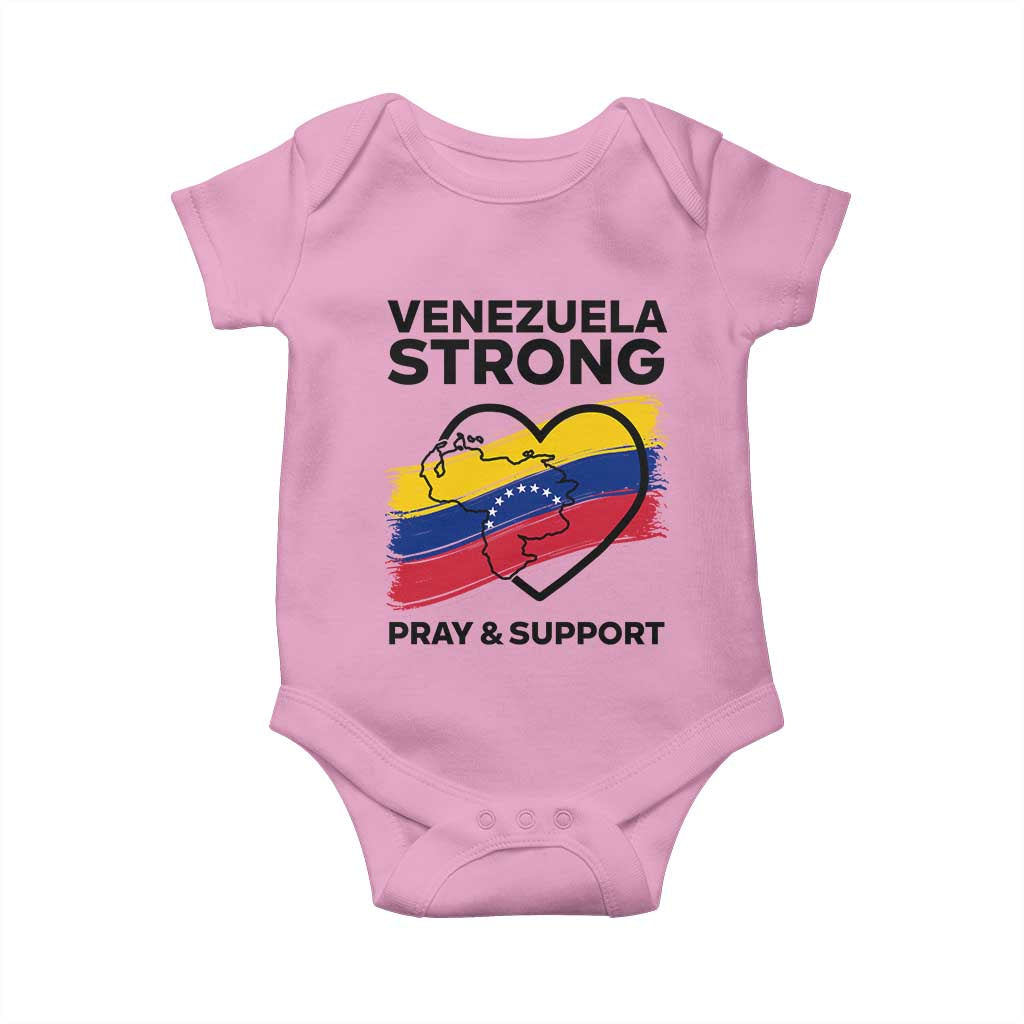 Venezuela Strong Pray and Support Baby Onesie Solidarity Patriotic Venezuelan Flag Map Heart