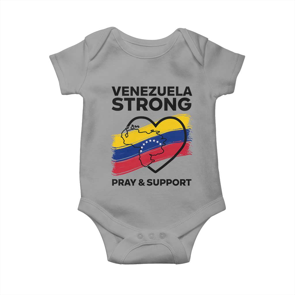 Venezuela Strong Pray and Support Baby Onesie Solidarity Patriotic Venezuelan Flag Map Heart