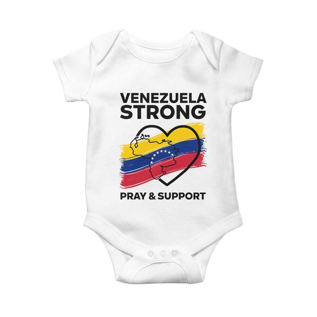 Venezuela Strong Pray and Support Baby Onesie Solidarity Patriotic Venezuelan Flag Map Heart TS02 White Print Your Wear