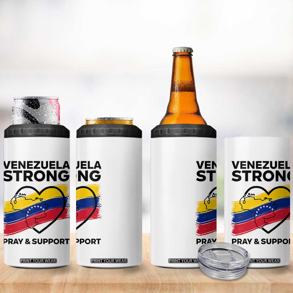 Venezuela Strong Pray and Support 4 in 1 Can Cooler Tumbler Solidarity Patriotic Venezuelan Flag Map Heart TS02 Print Your Wear