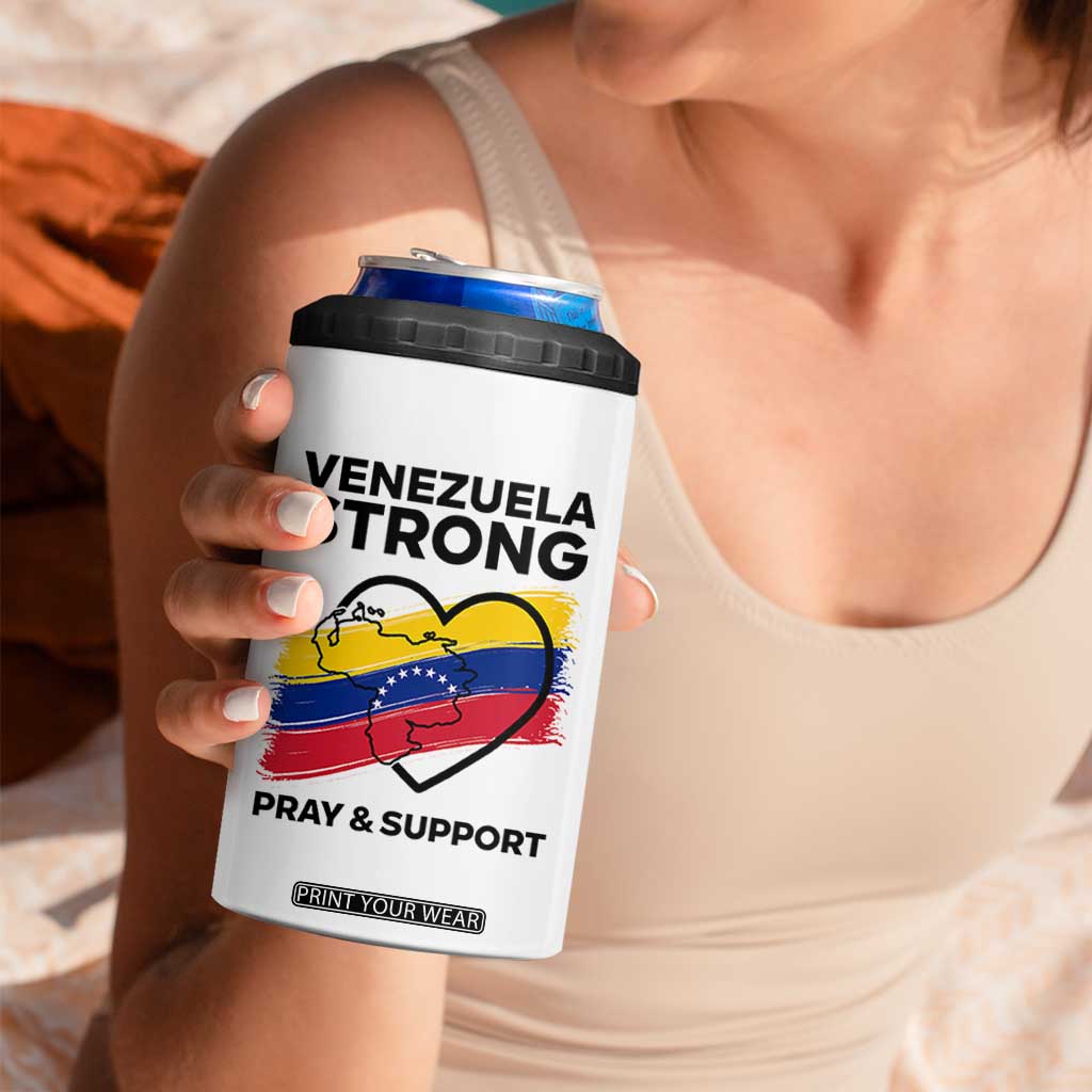 Venezuela Strong Pray and Support 4 in 1 Can Cooler Tumbler Solidarity Patriotic Venezuelan Flag Map Heart TS02 Print Your Wear