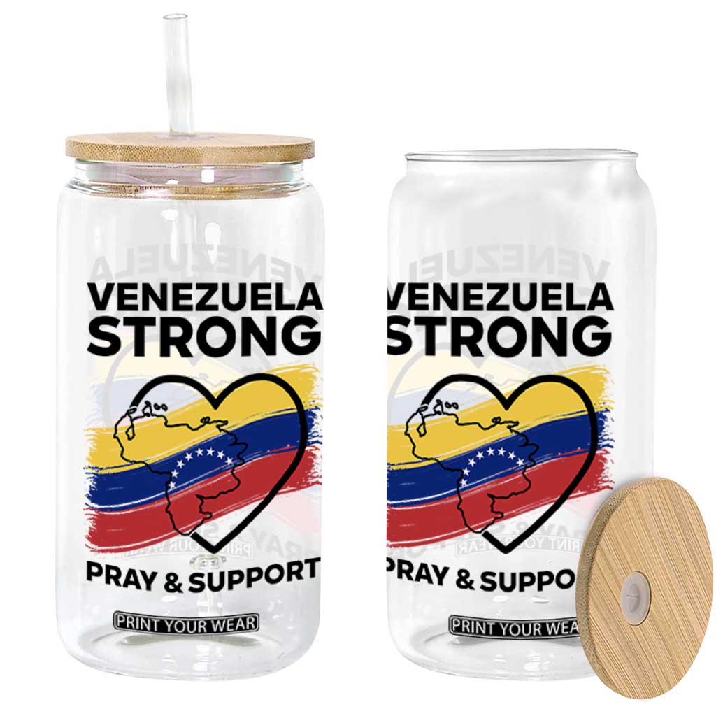 Venezuela Strong Pray and Support Glass Can Solidarity Patriotic Venezuelan Flag Map Heart TS02 Print Your Wear
