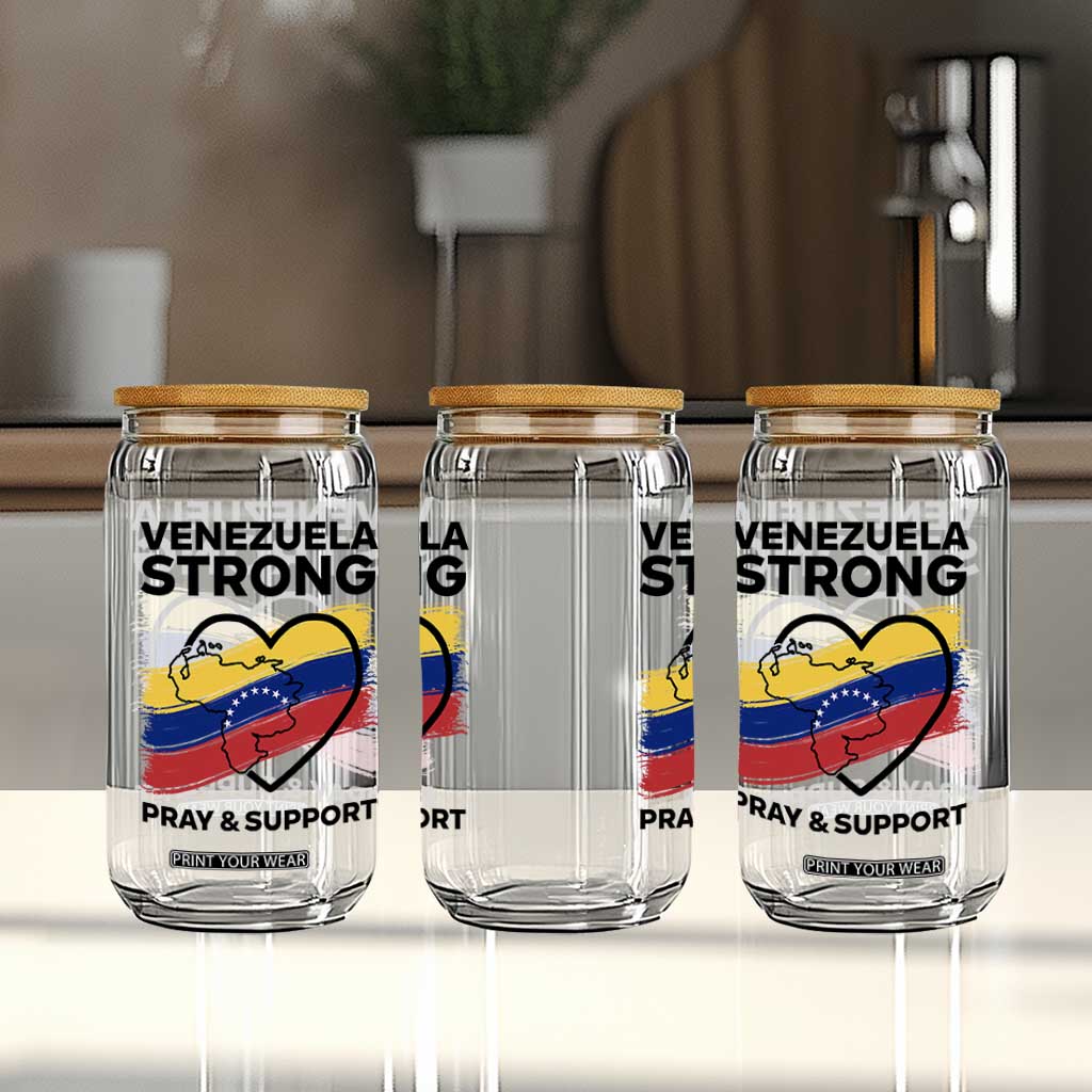 Venezuela Strong Pray and Support Glass Can Solidarity Patriotic Venezuelan Flag Map Heart TS02 Print Your Wear