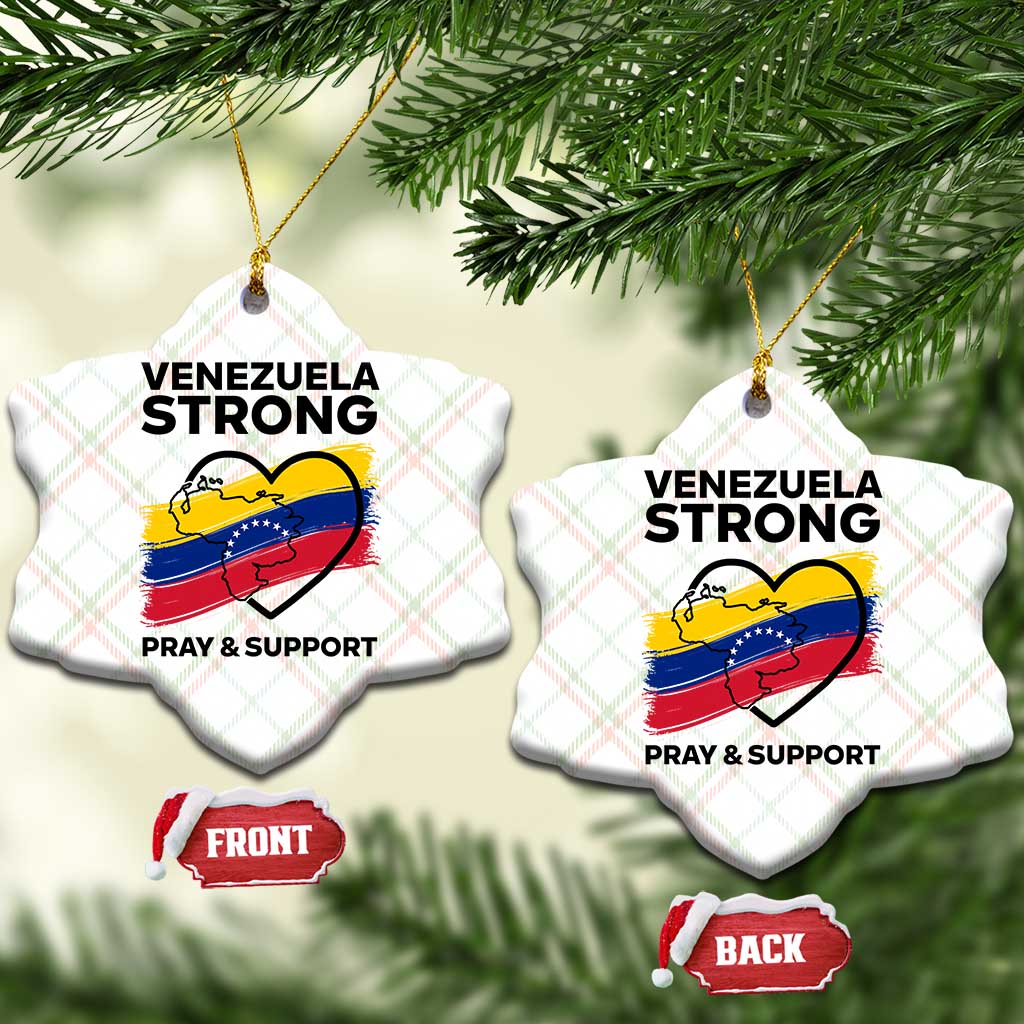 Venezuela Strong Pray and Support Ceramic Ornament Solidarity Patriotic Venezuelan Flag Map Heart