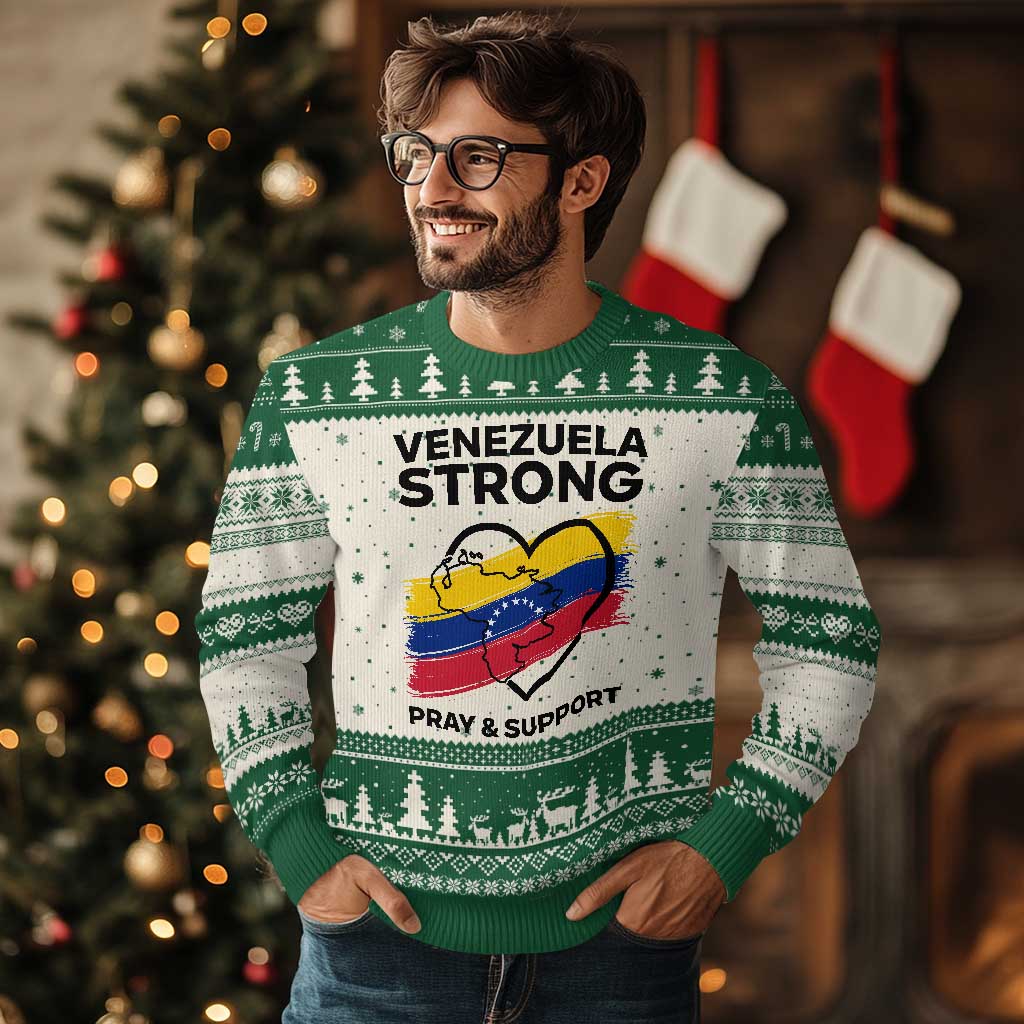 Venezuela Strong Pray and Support Ugly Christmas Sweater Solidarity Patriotic Venezuelan Flag Map Heart