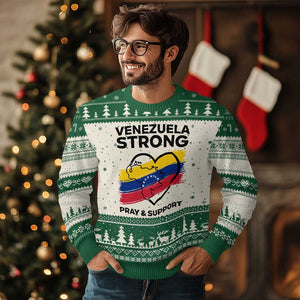 Venezuela Strong Pray and Support Ugly Christmas Sweater Solidarity Patriotic Venezuelan Flag Map Heart