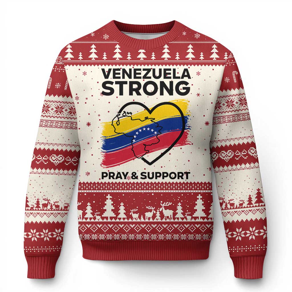 Venezuela Strong Pray and Support Ugly Christmas Sweater Solidarity Patriotic Venezuelan Flag Map Heart