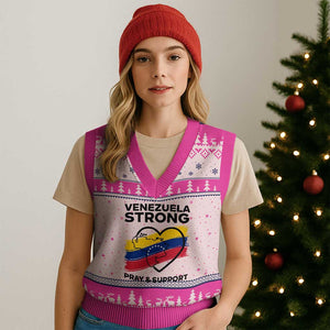Venezuela Strong Pray and Support V-Neck Knit Sweater Vest Solidarity Patriotic Venezuelan Flag Map Heart