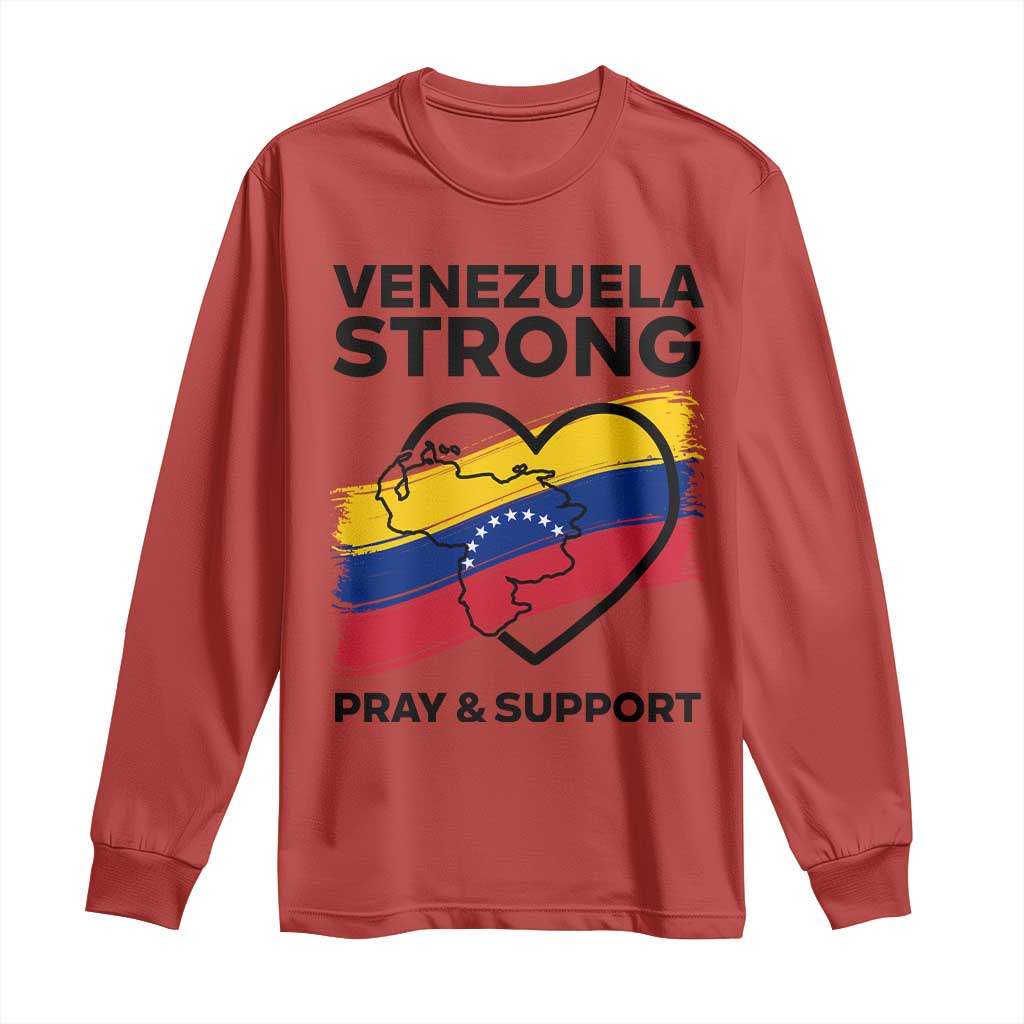 Venezuela Strong Pray and Support Long Sleeve Shirt Solidarity Patriotic Venezuelan Flag Map Heart