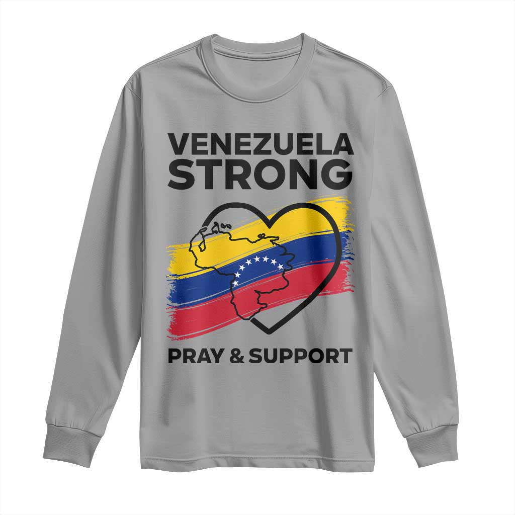 Venezuela Strong Pray and Support Long Sleeve Shirt Solidarity Patriotic Venezuelan Flag Map Heart