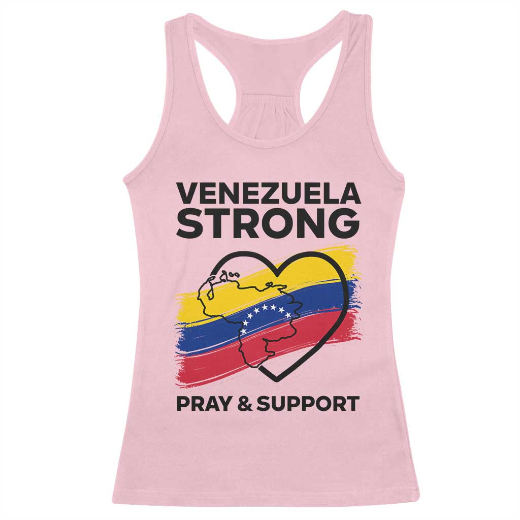 Venezuela Strong Pray and Support Racerback Tank Top Solidarity Patriotic Venezuelan Flag Map Heart