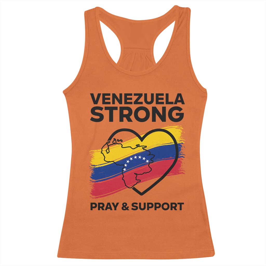 Venezuela Strong Pray and Support Racerback Tank Top Solidarity Patriotic Venezuelan Flag Map Heart
