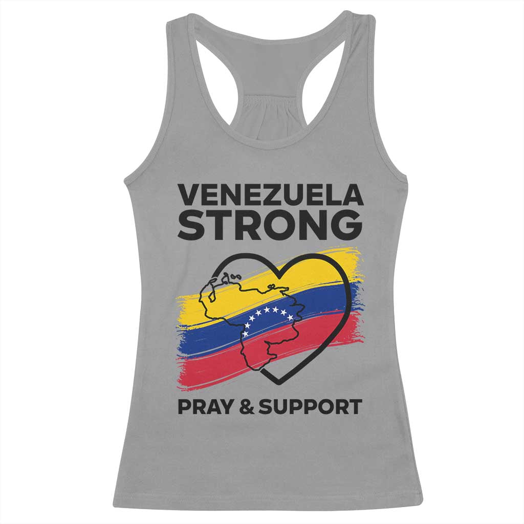 Venezuela Strong Pray and Support Racerback Tank Top Solidarity Patriotic Venezuelan Flag Map Heart