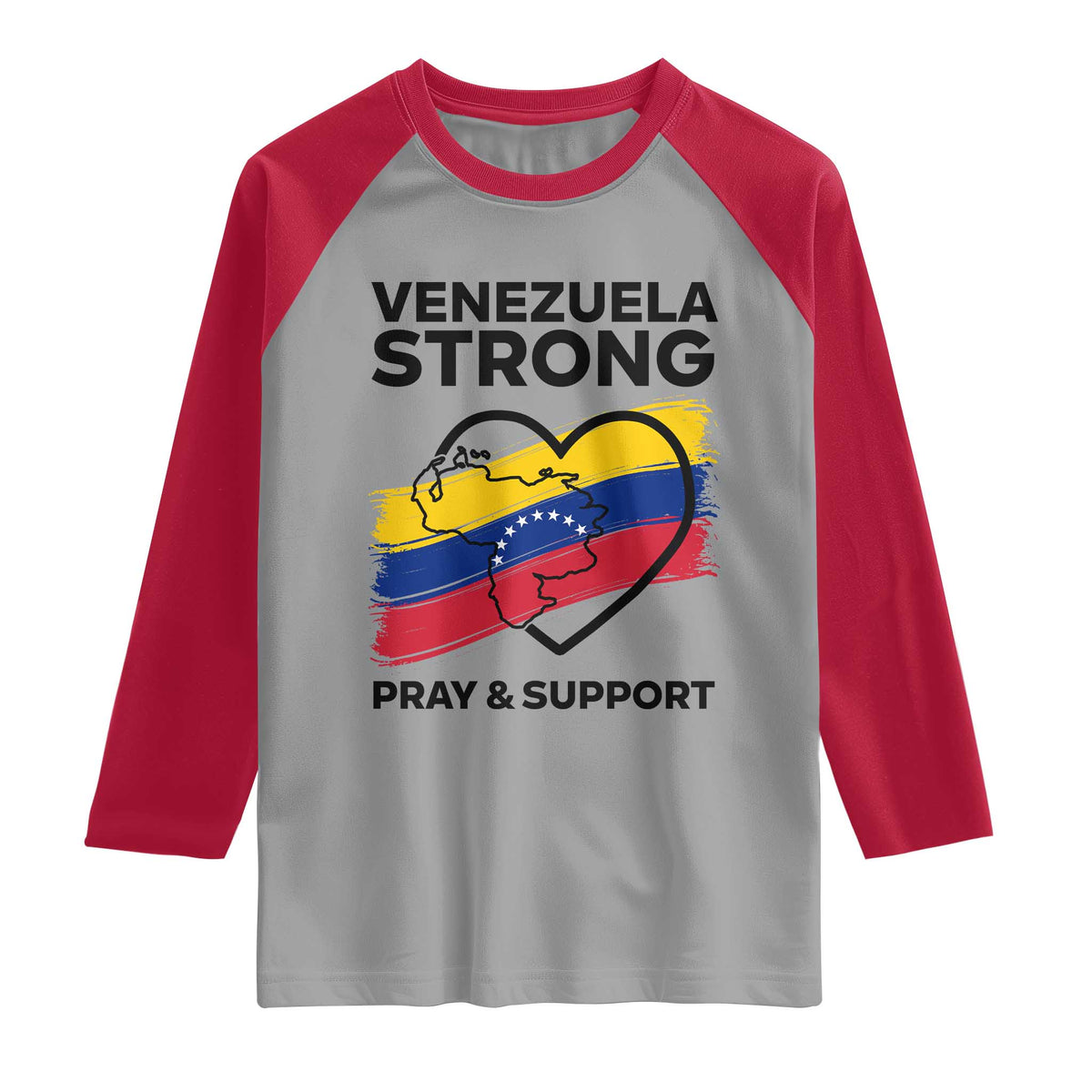 Venezuela Strong Pray and Support Raglan Shirt Solidarity Patriotic Venezuelan Flag Map Heart